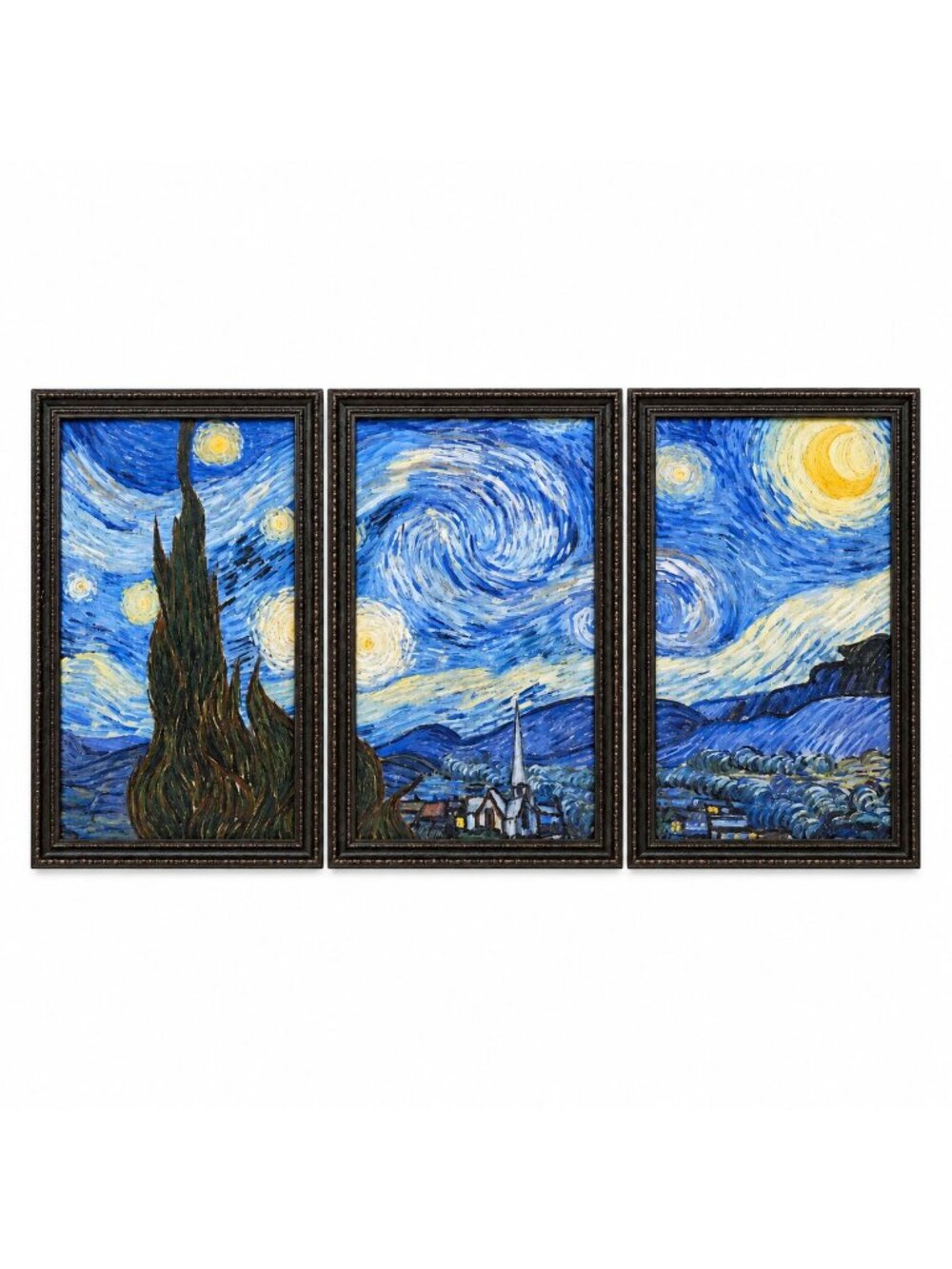 Vincent van Gogh The Starry Night Print Framed Wall Art 42x26 Triptych